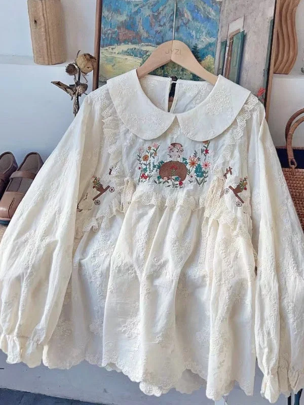 Women's Lace Scoop Neck Long Sleeved Top