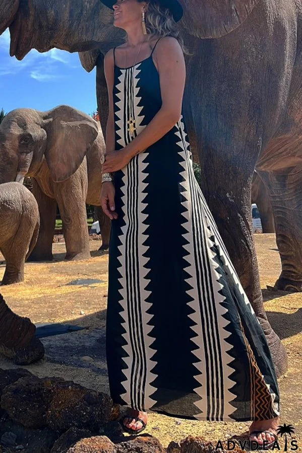 Take A Trip Ethnic Print Backless A-line Maxi Dress