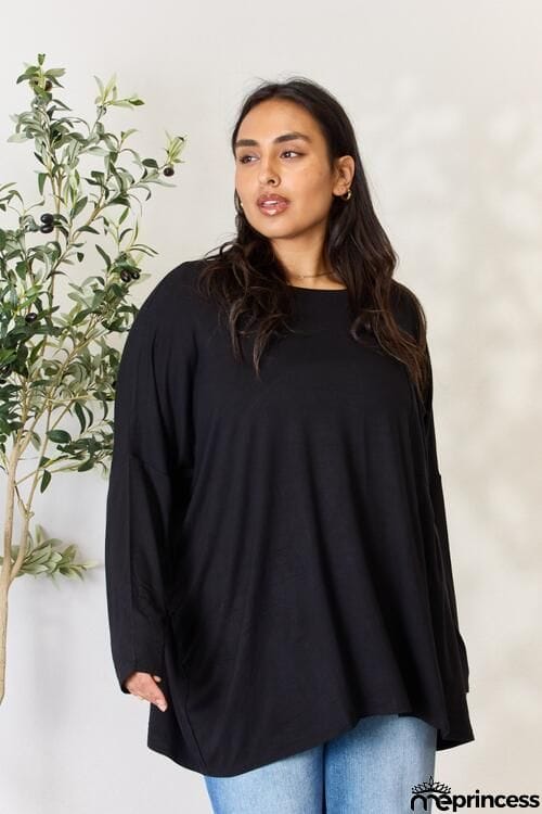 Zenana Full Size Round Neck Long Sleeve Top with Pocket
