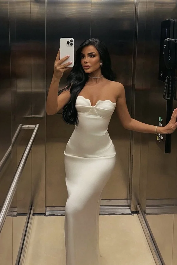 Ivory Back Slit Strapless Elegant Prom Dress ZT0731
