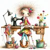 Sewing Machine Girl-11CT Stamped Cross Stitch 40*40cm/15.75*15.75in