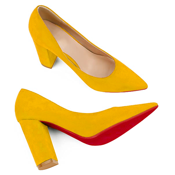 3.5" Women's Chunky Heels Red Bottom Shoes Comfortable Middle Block Heel Suede Pumps-MERUMOTE