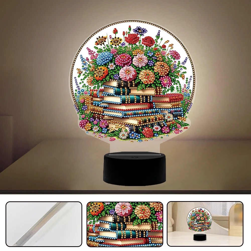 5D DIY Flower Book Diamond Painting Night Light Diamond Art Lamp Home Decor