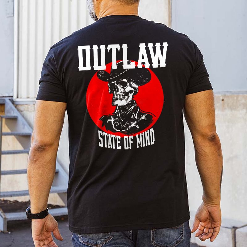 Livereid Outlaw State Of Mind Skull Printed Men's T-shirt - Livereid