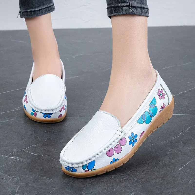 Cute Sen Loafers Round Toe Flat Shoes Women Shoes National Wind Shallow Mouth Floral Flower Comfortable Soft Bottom Shoes