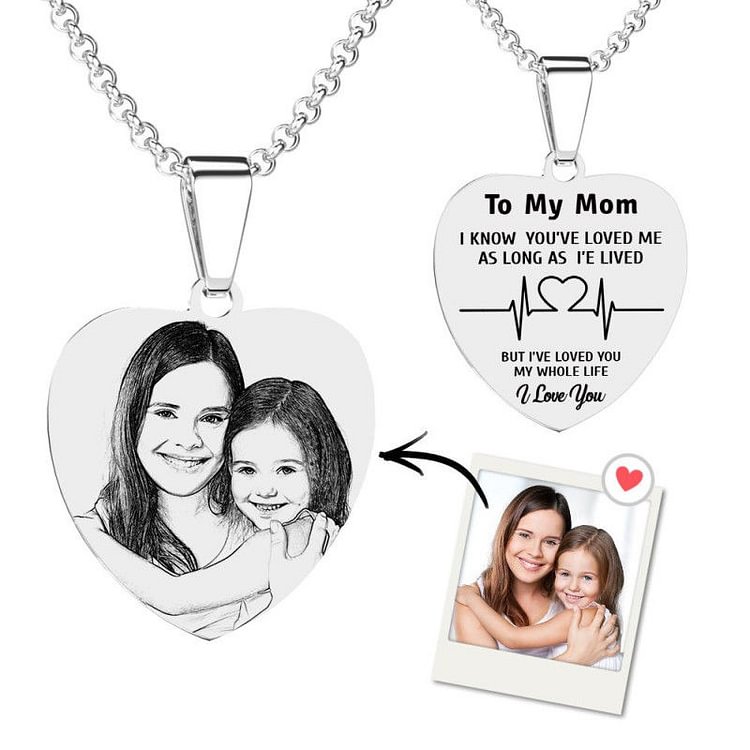 Personalized Heart Shaped Picture Carving Pendant Necklace, Custom Necklace with Picture