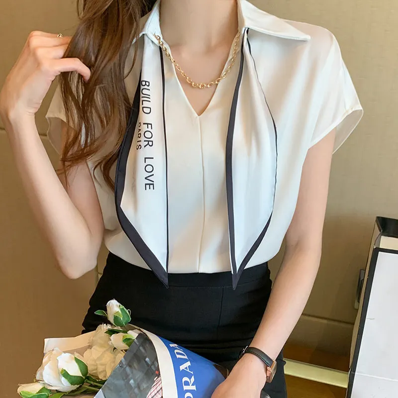 Chain Bow Tie Loose Shirt