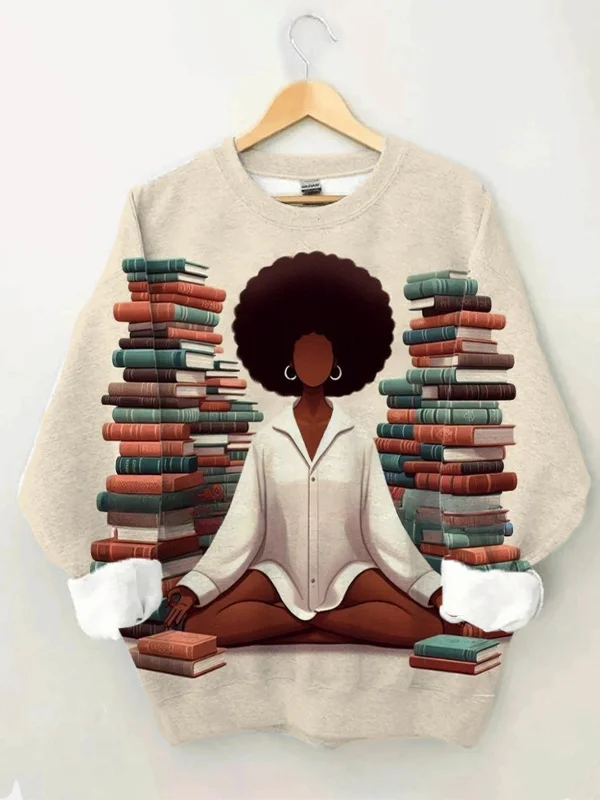 Women's Black Girl Loves Reading Print Casual Sweatshirt