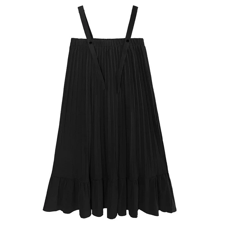 Simple Solid Color Elastic Waist Pleated Ruffle Hem Skirt     