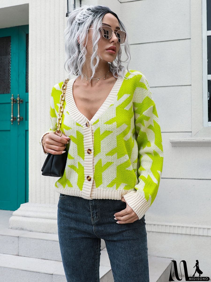 MidiSono - Houndstooth Button Down Cardigan