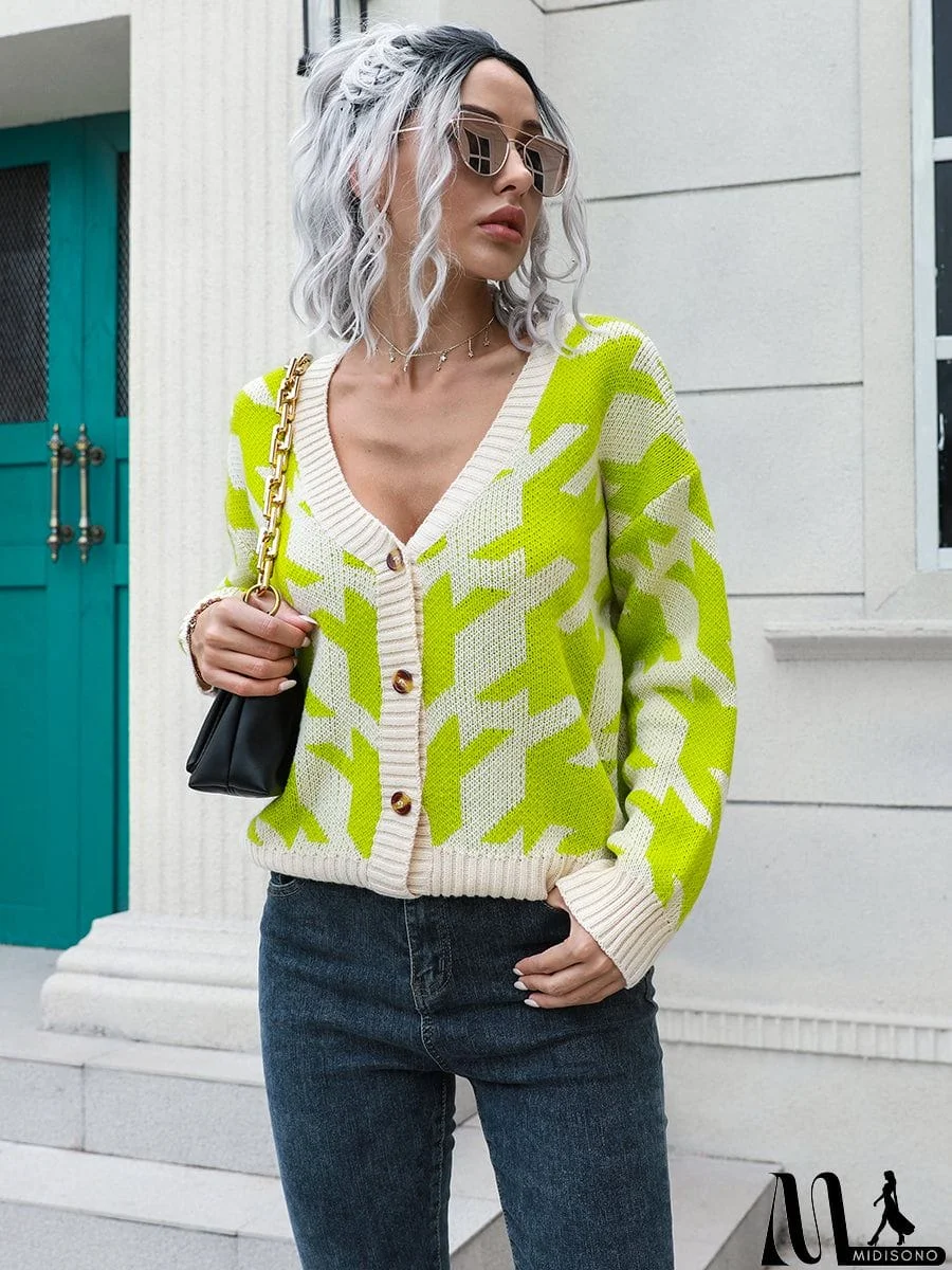 MidiSono - Houndstooth Button Down Cardigan