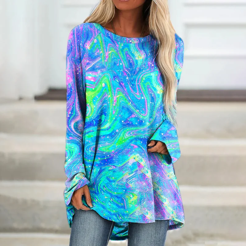 Multicolored Abstract Fluid Art Print Women's T-shirt