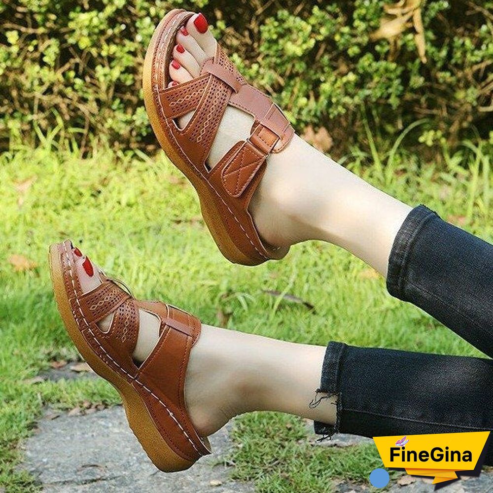 Women'Casual Cutout Leather Sandals