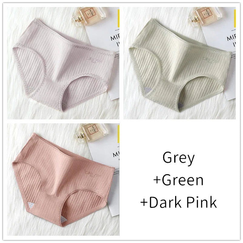 3Pcs Women Panties Lace Cotton Underwear Girls Mid Waist Briefs Lady Cute Sexy Lingerie Intimates Breathable Underpants Female