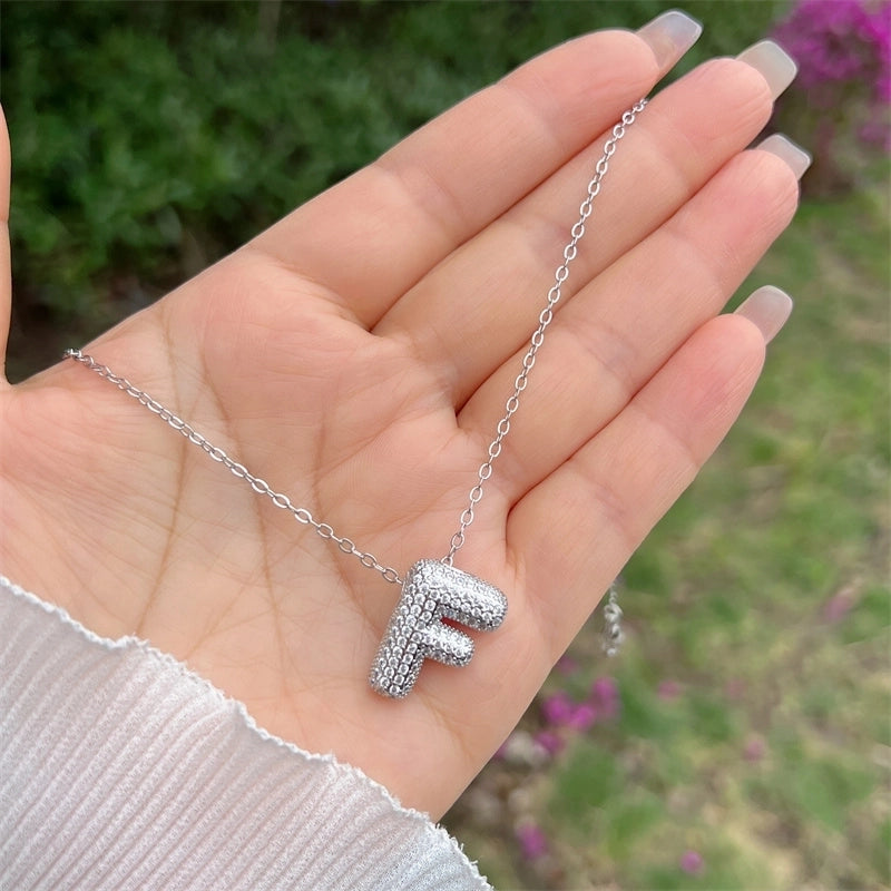 Copper 18K Gold Plated Hip-Hop Minimalist Classic Style Polishing Inlay Letter Zircon Pendant Necklace