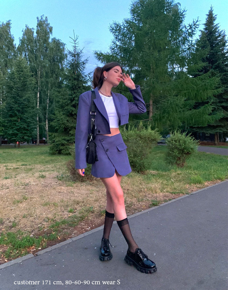 Vintage Two Piece Set, Matching Crop Blazer and Mini Skirt, Mia Royal Blue
