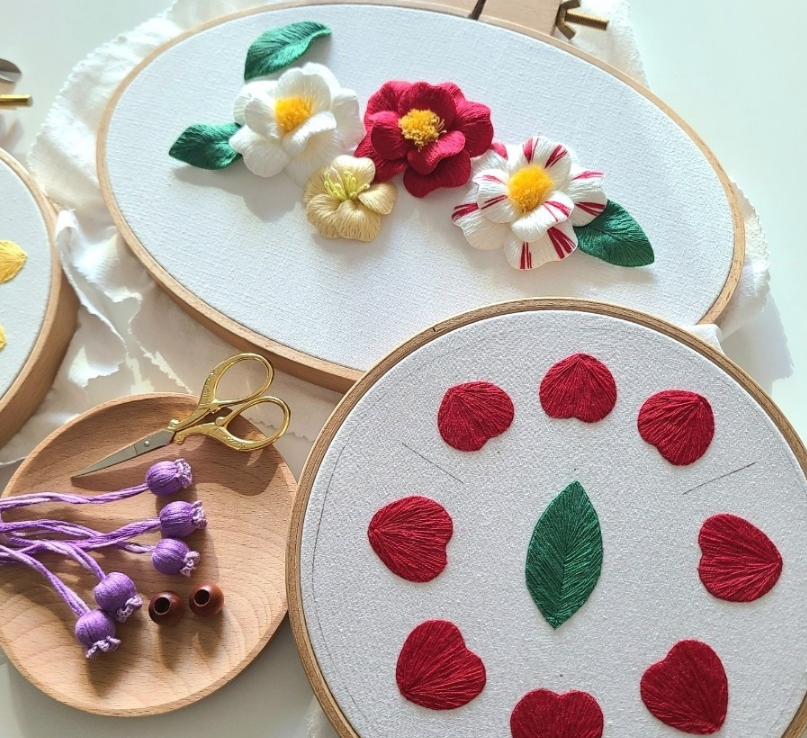 3D Camellia Embroidery