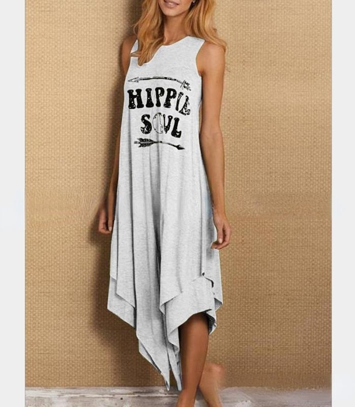 Casual Long Print Irregular Hem Long Vest Dress