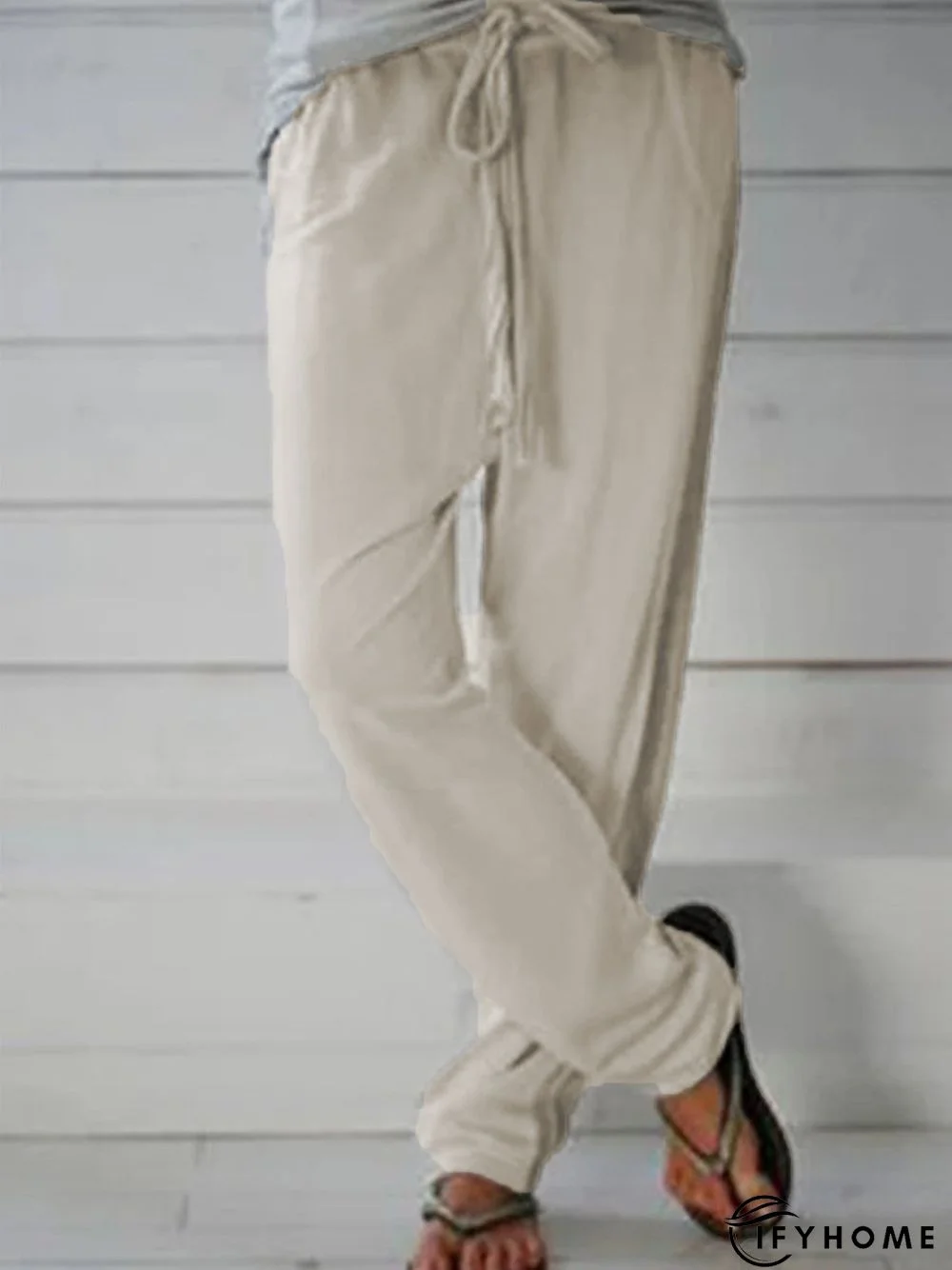 Cotton Blends Casual Regular Fit Pants With Belt | IFYHOME