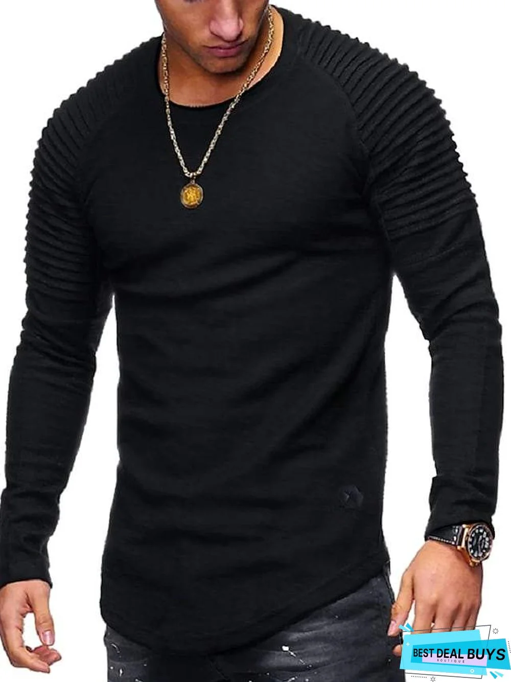 Men's T-Shirt Non-Printing Solid Colored Plus Size Long Sleeve Daily Tops Cotton Round Neck Army Green Gray Khaki