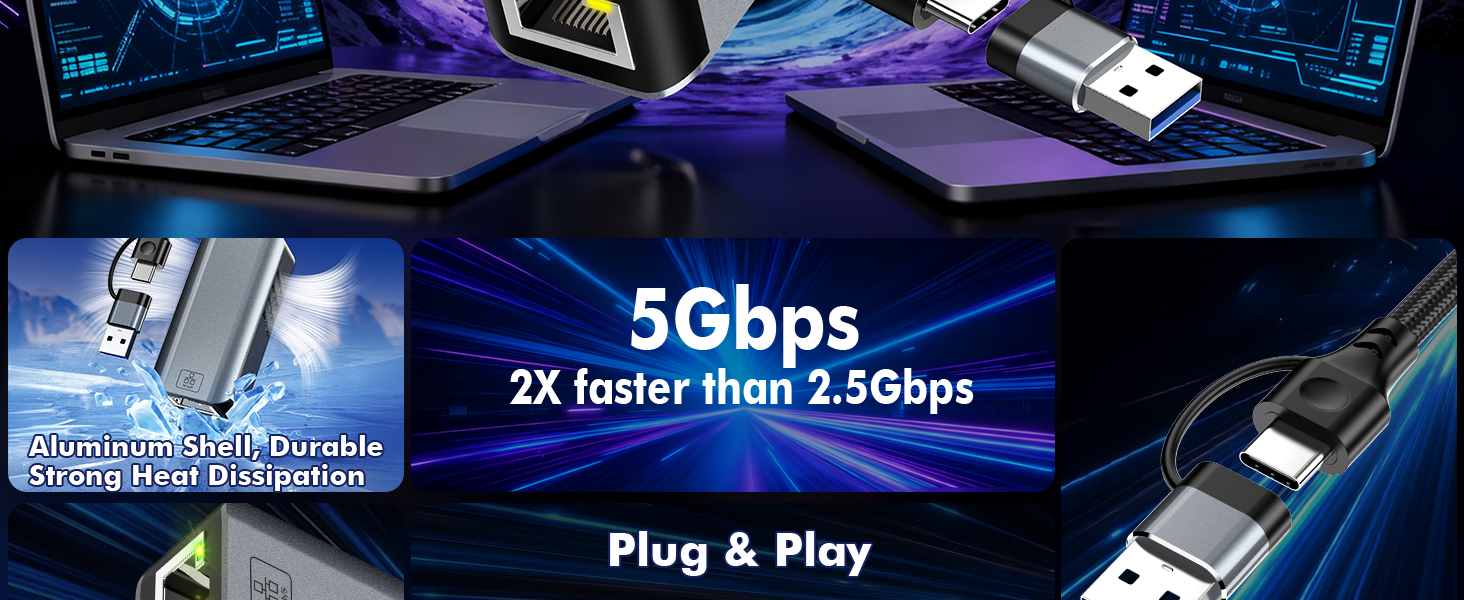 This laptop network adapter has both USB C and USB A dual connection, compatible with more device.