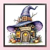 Witch Broom Hut Full 14CT DIY Stamped Needlework Embroidery Kit 15.75x15.75inch Embroidery Needlepoint Starter Kits Cross Stitch Art and Crafts Kits for Beginners Adults Home Decor