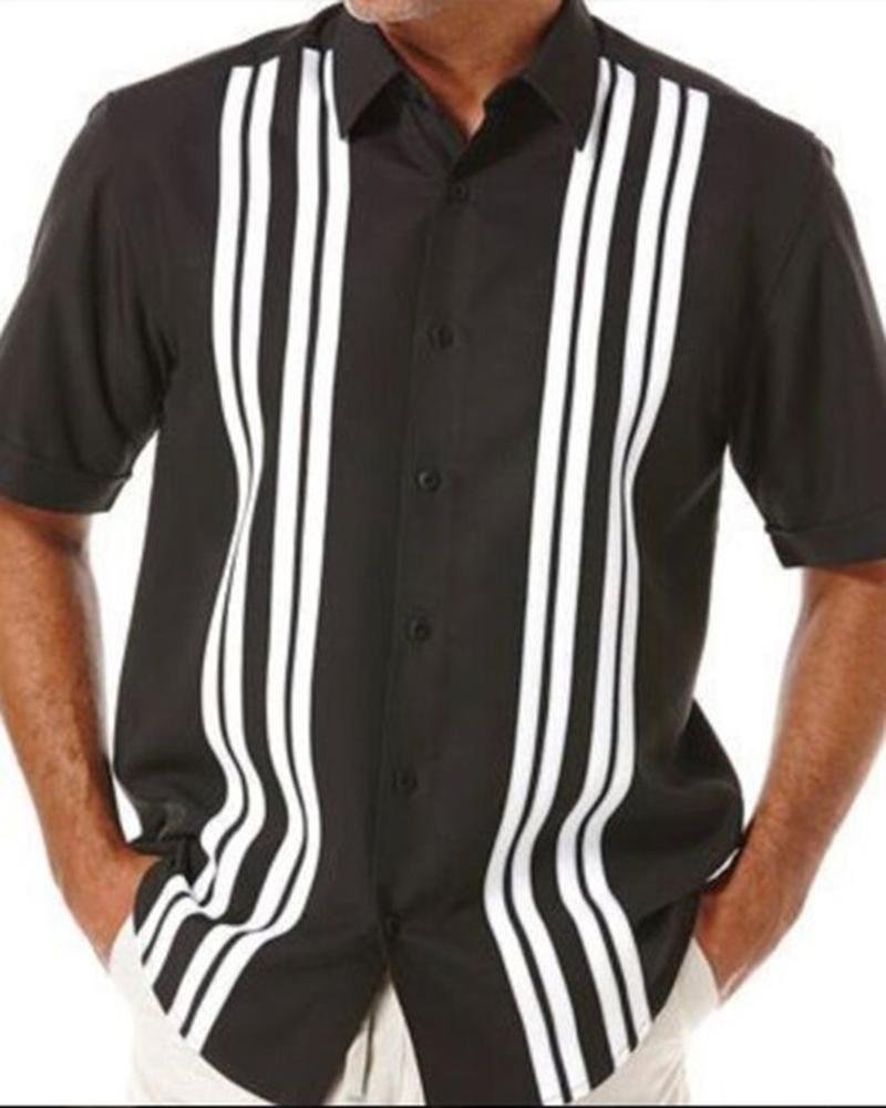 Men's Casual Striped Shirt Short Sleeve-04