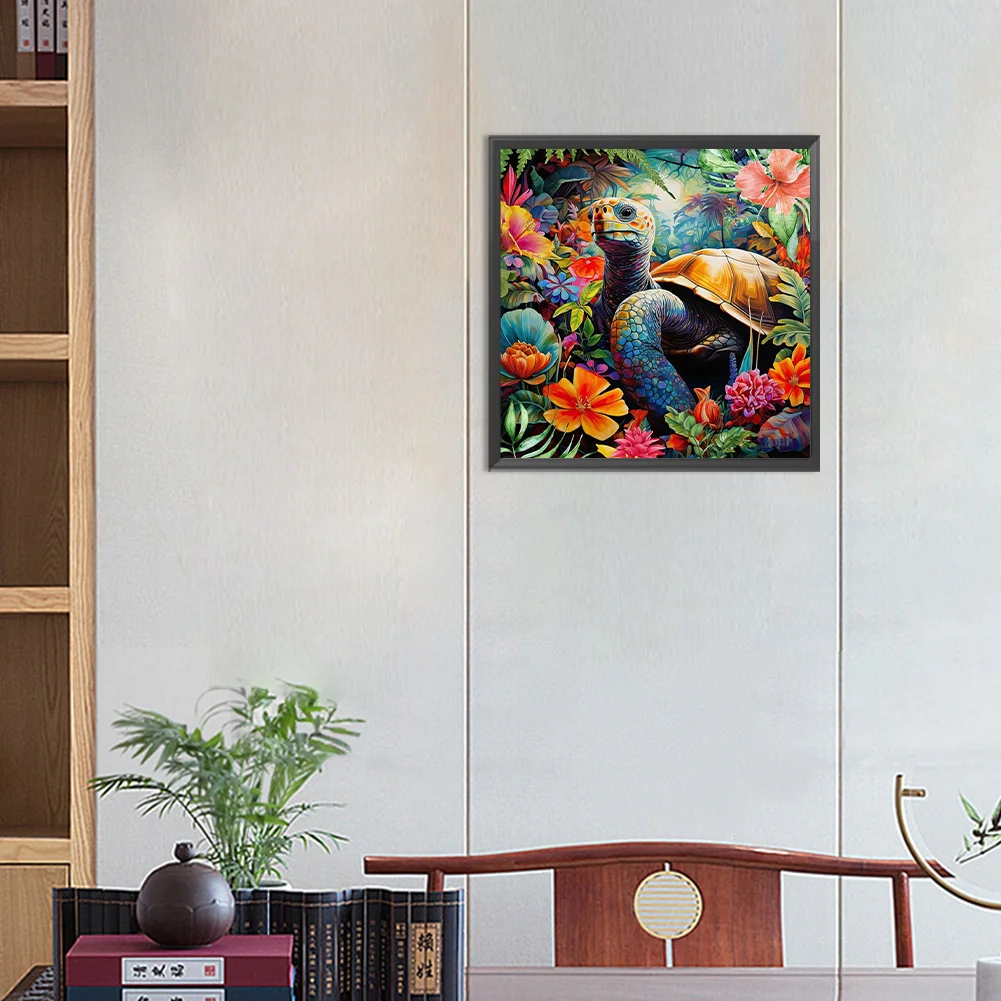 Full Round Diamond Painting 30*30cm - Tortoise And Flowers