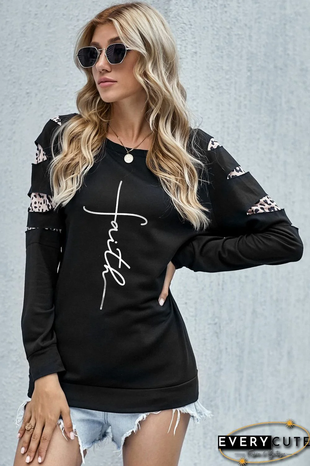 Letter Print Cut-out Long Sleeve Pullover Sweatshirt