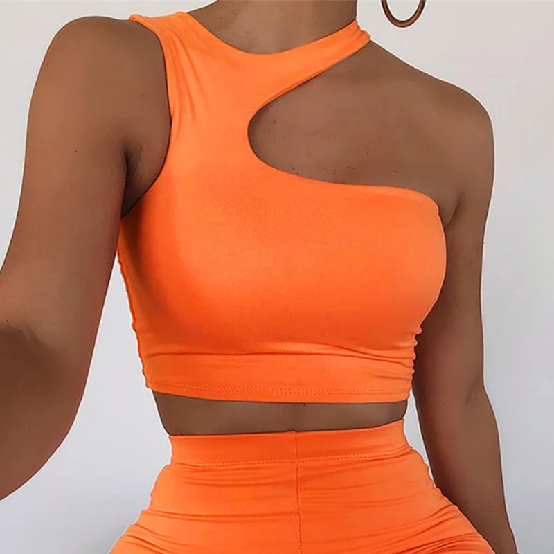 Churchf Churchf Summer Hot Style Women's New Sexy Shoulder Irregular Short Sports Vest Bottom Top