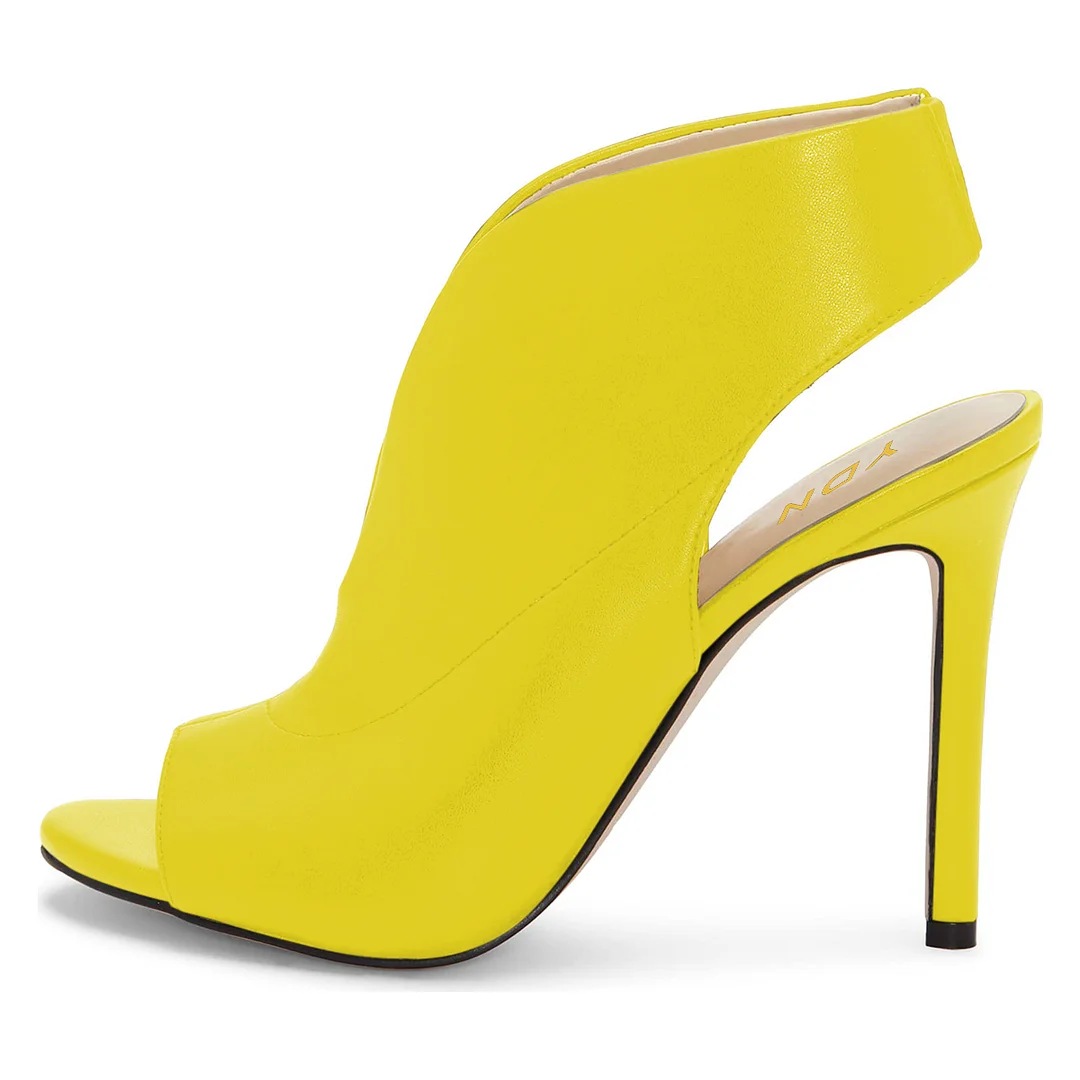 Vegan Leather Peep Toe Slingback Covered High Heel Sandals in Yellow