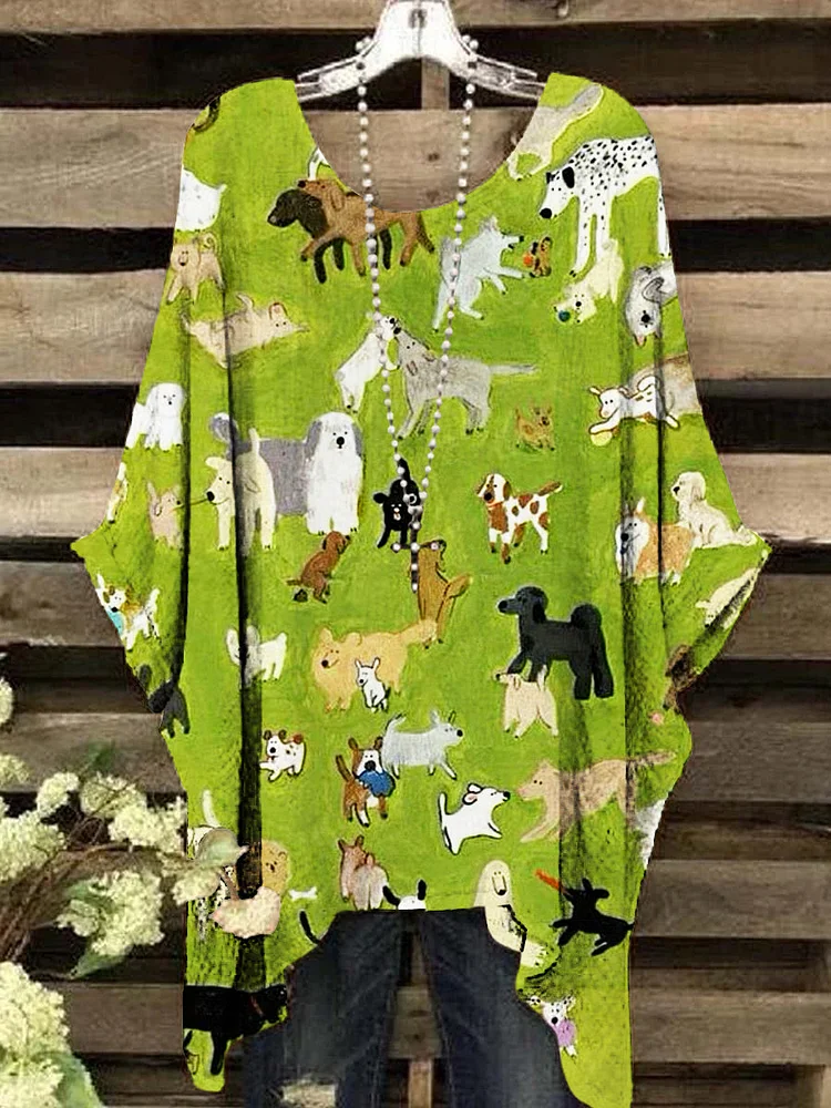 Women's Fun Cartoon Animal Pattern Round Neck Top