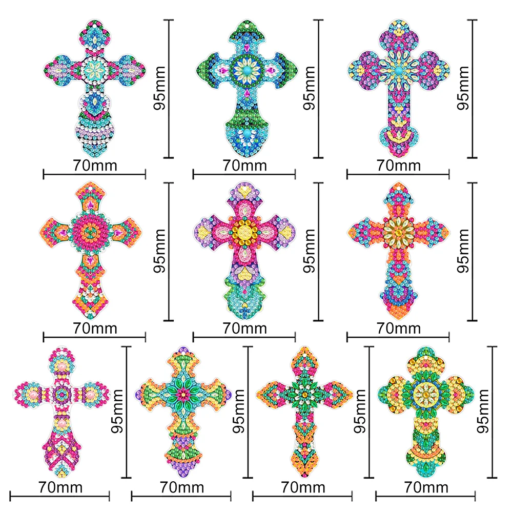 10pcs Cross DIY Crystal Diamond Pendant Paint by Number for Gift(Single Sided)