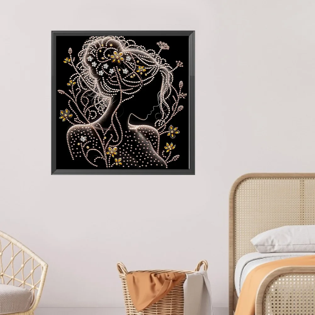 Diamond Painting - Partial Special Shaped Drill - Silhouette Woman(Canvas|30*30cm)