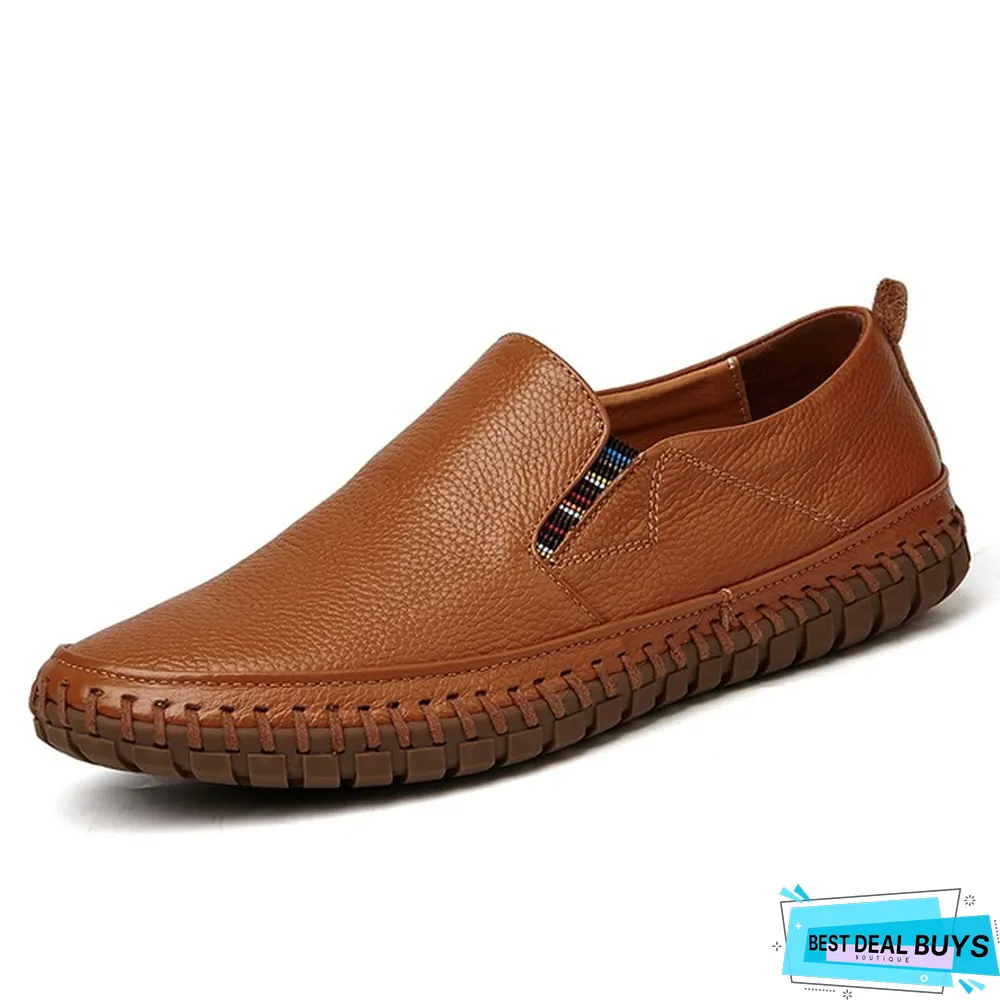 Men Genuine Leather Shoes Slip On Black Shoes Real Leather Loafers