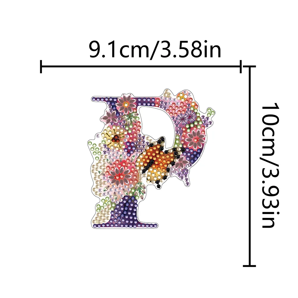 DIY P Diamond Art Key Rings Lettter Keychain Supplies Gift for Kids(Double Sided)