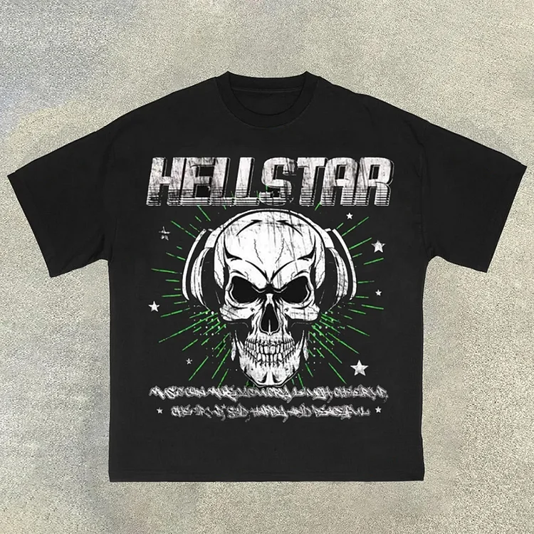 Sopula Retro Hellstar Skull Print Casual Cotton T-Shirt