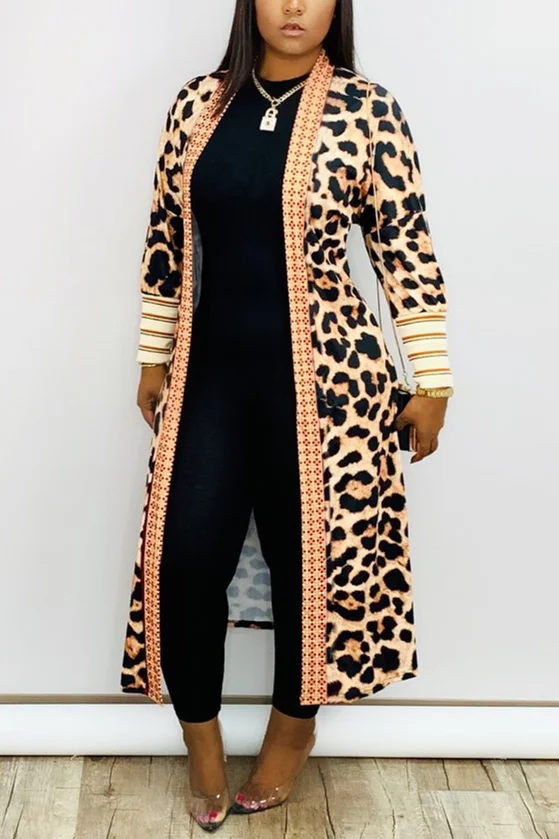 Leopard print Fashion Casual Extended Print Cape Coat | EGEMISS