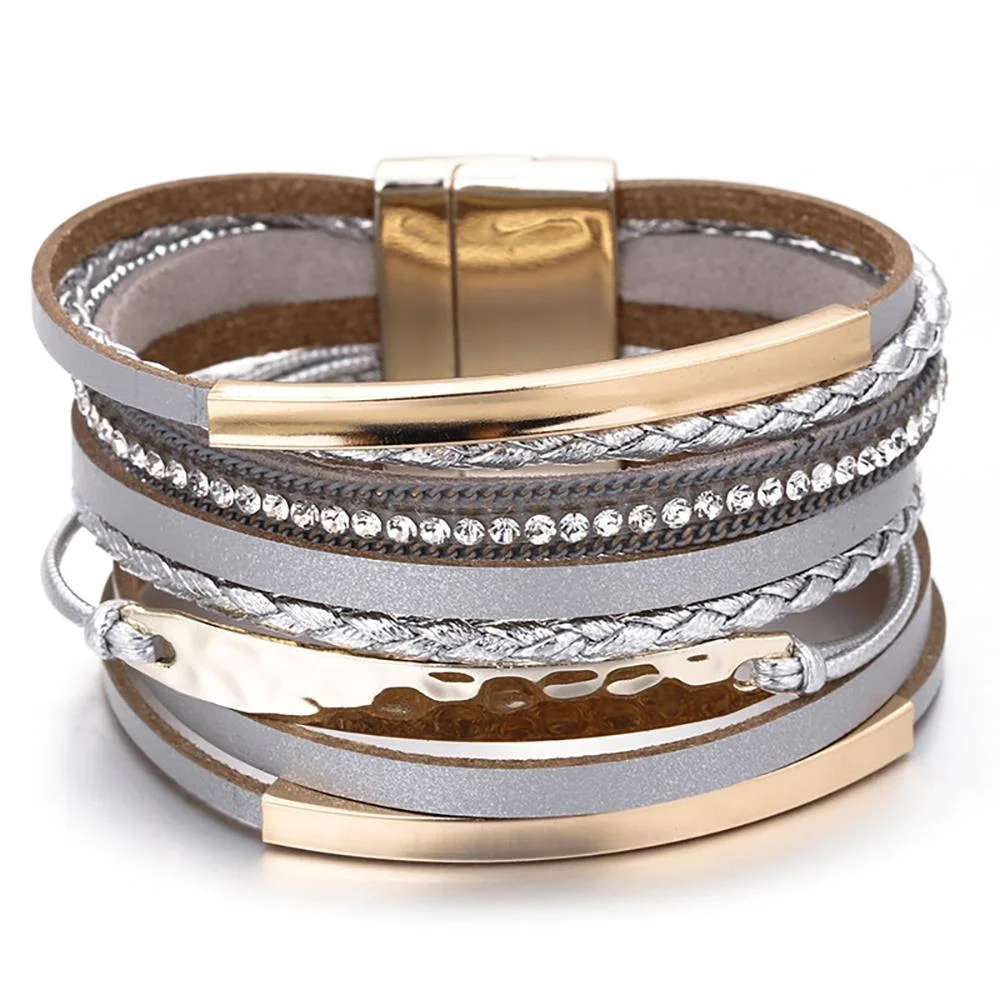 Multi-layer Braided Rope With Metal Charms Bracelet