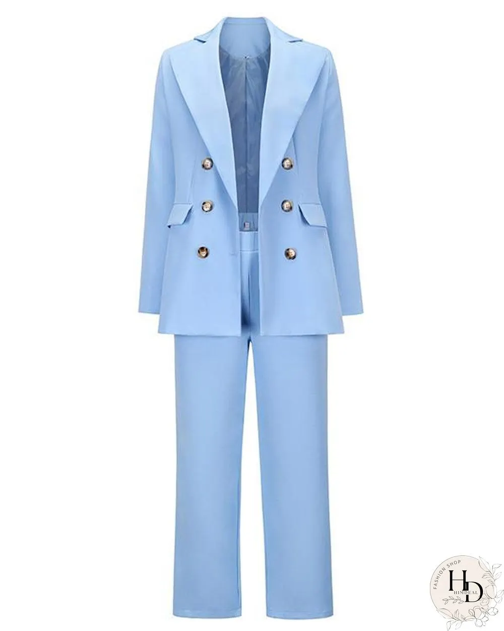 Women Solid Double Breasted 2 Piece Jacket Suit