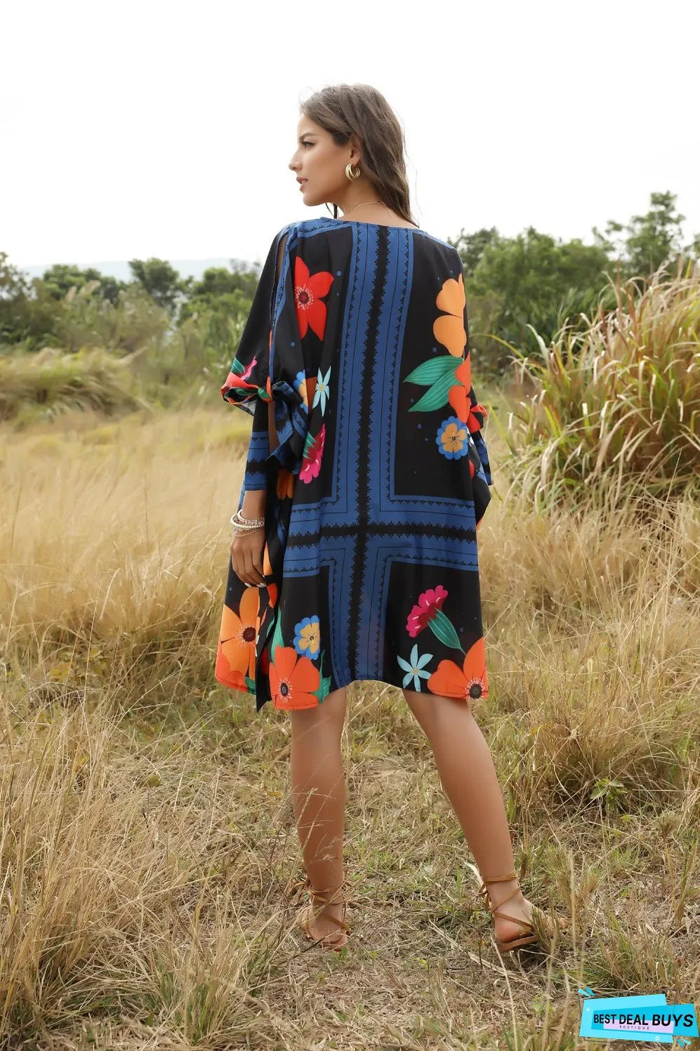 Fashion Fluffy Loose Dress Round Neck Bat Sleeve Women's Dress