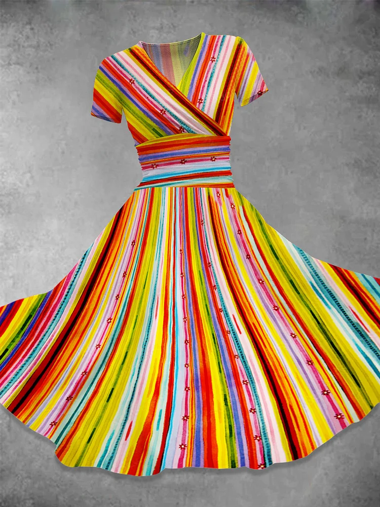 Rainbow Stripes  Art  Print Casual Dress