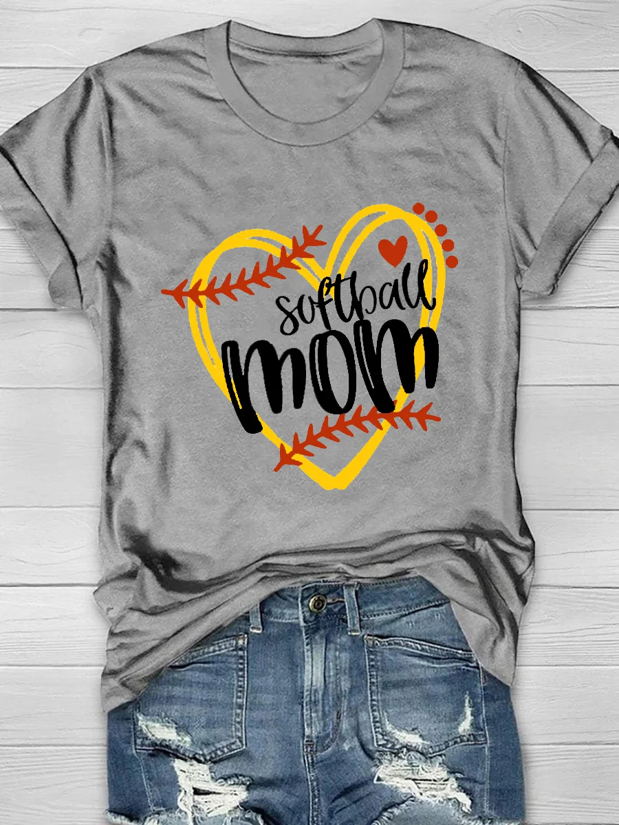 Softball Mom Print Short Sleeve T-Shirt