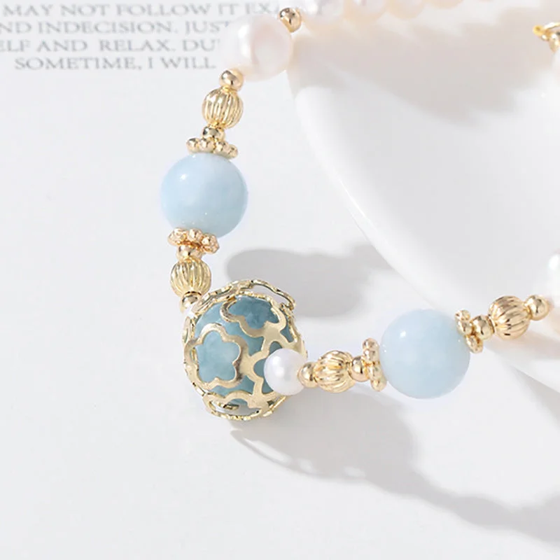 Aquamarine crystal pearl bracelet