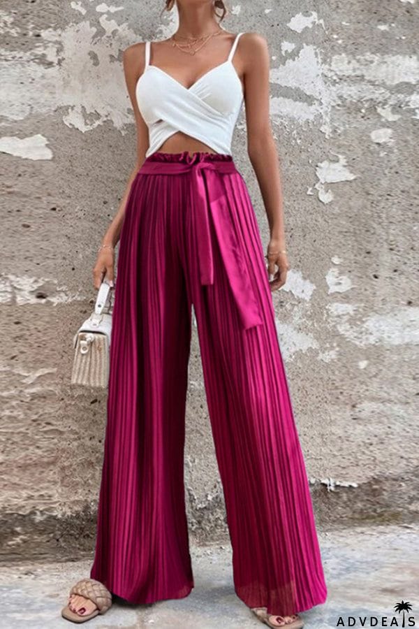 Pleated drape wide-leg pants