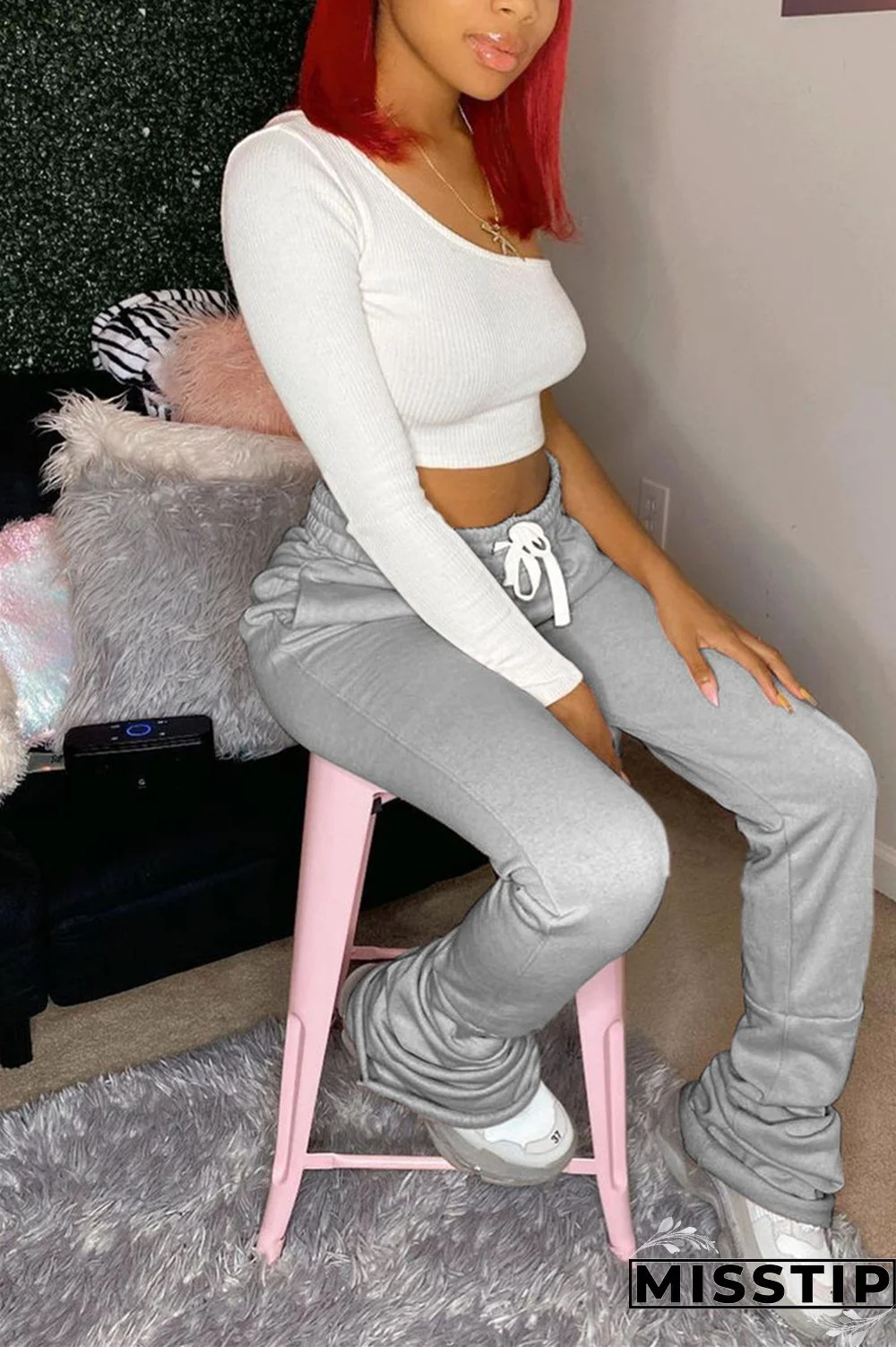 Black Fashion Casual Solid Basic Regular Trousers