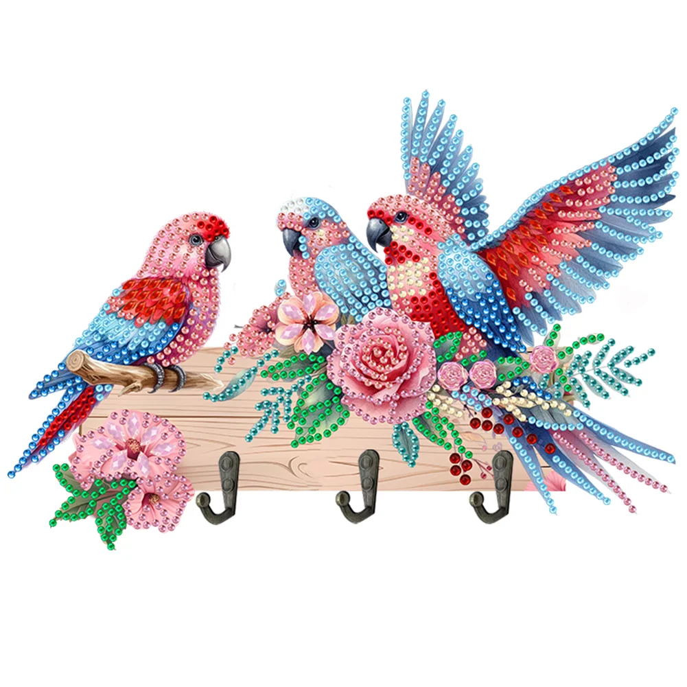 DIY Bird Flower Wooden Diamond Painting Art Hooks Rail for Home Decor