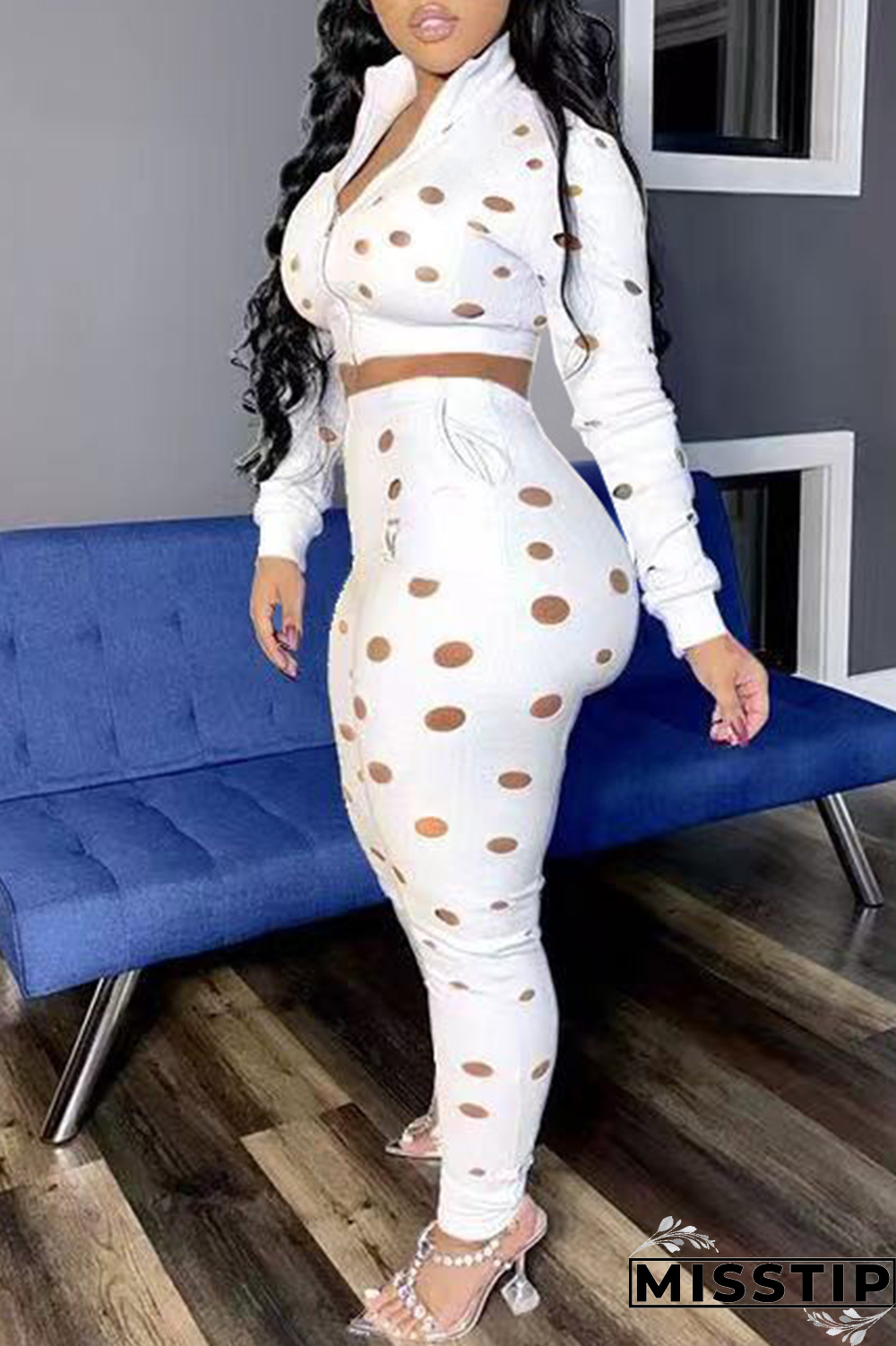 Grey Sexy Solid Ripped Turndown Collar Long Sleeve Two Pieces