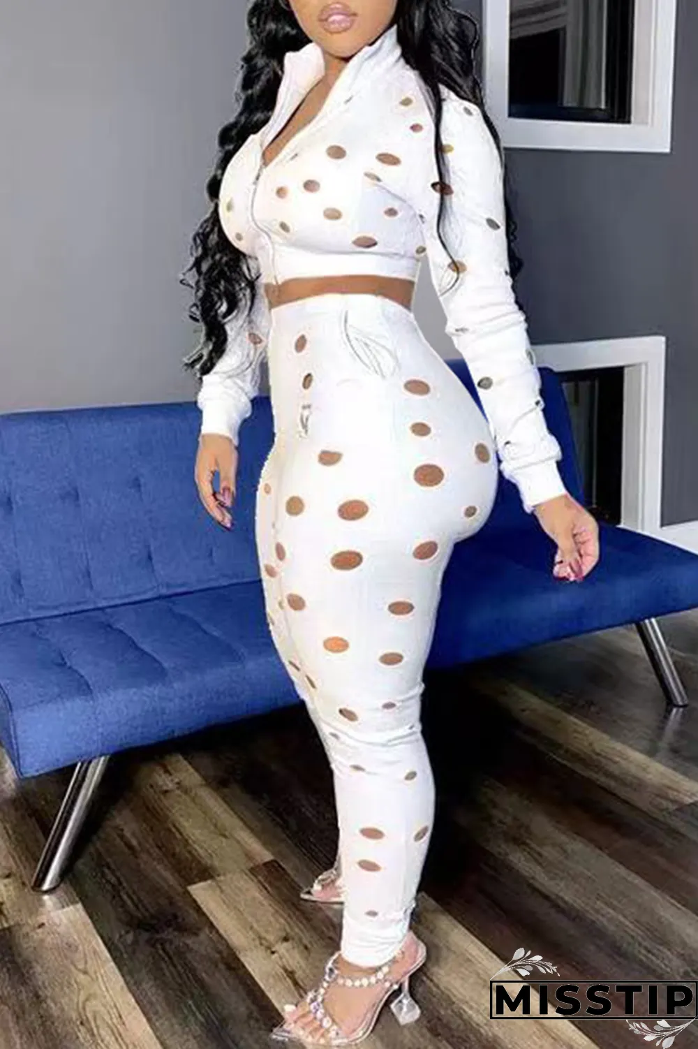 Grey Sexy Solid Ripped Turndown Collar Long Sleeve Two Pieces
