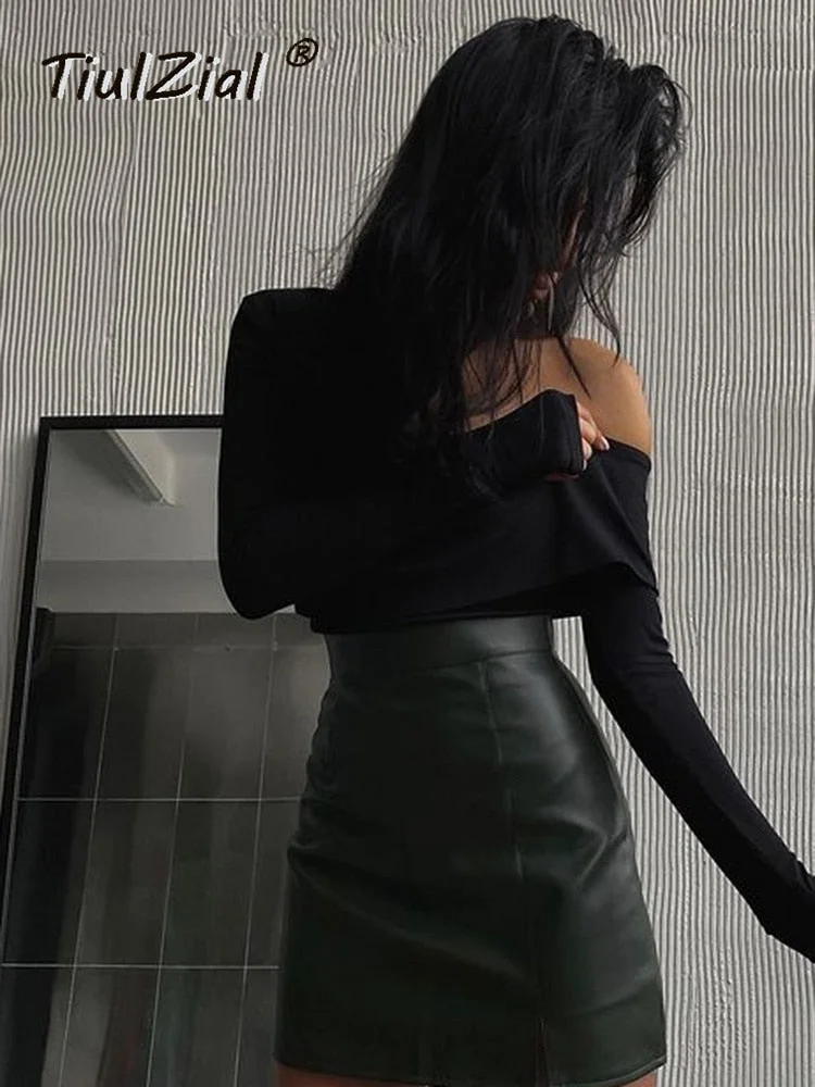 Ribbed Knitted Turtleneck Long Sleeve Top Hollow Out White Sexy Club T Shirt Women Slim Skinny Tee Lady Clothing 2022